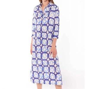 Vilagallo Women's Blue Striped Shirt Dress With Rivet Trim 33321